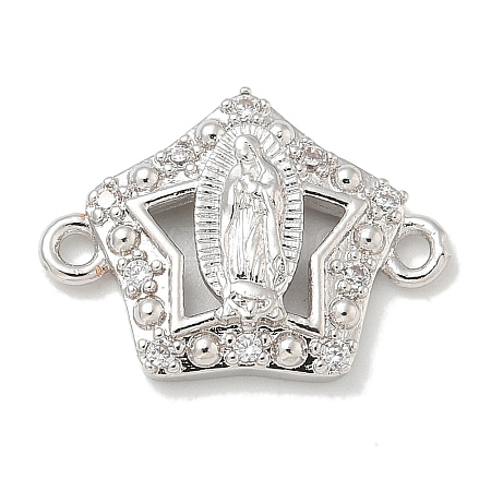 Rack Plating Brass Micro Pave Clear Cubic Zirconia Star with Virgin Mary Connector Charms KK-L224-096P-1