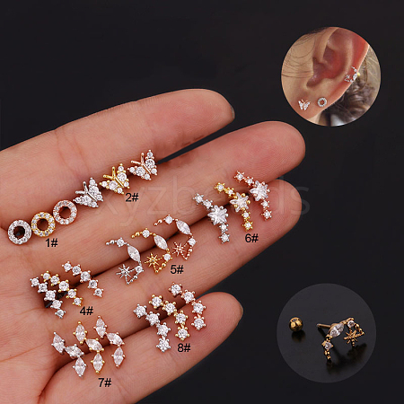 316L Surgical Stainless Steel Micro Pave Clear Cubic Zirconia Cartilage Earrings WG14BE9-15-1