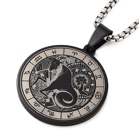 Retro Mandala 201 Stainless Steel Box Chain Constellation Pendant Necklaces for Women Men NJEW-M223-01D-1