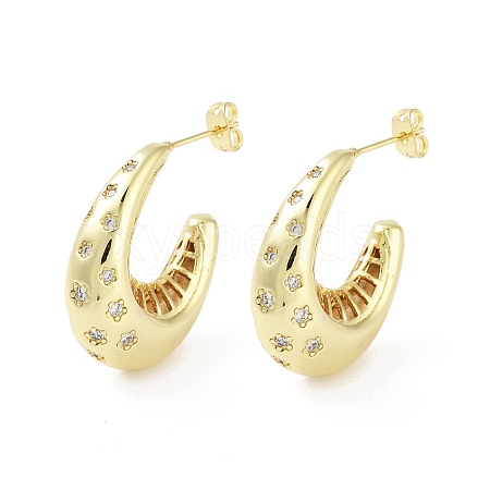 Rack Plating Brass Micro Pave Cubic Zirconia Studs Earrings EJEW-B047-05G-08-1