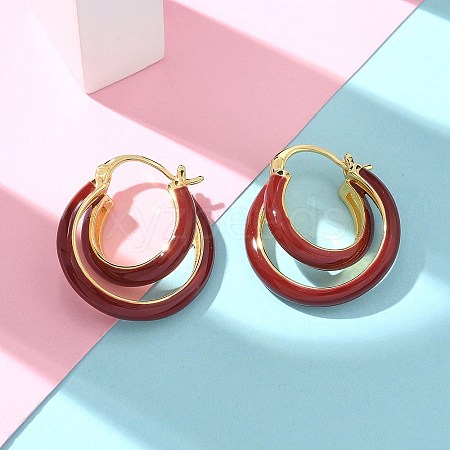 Brass Enamel Hoop Earrings For Women EJEW-B115-01G-03-1