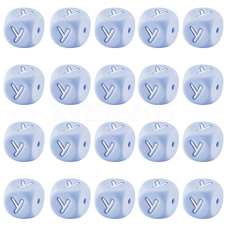 20Pcs Blue Cube Letter Silicone Beads 12x12x12mm Square Dice Alphabet Beads with 2mm Hole Spacer Loose Letter Beads for Bracelet Necklace Jewelry Making JX434Y-1