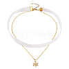 Brass Micro Pave Clear Cubic Zirconia Snowflake Pendant Single Face White Velvet Ribbon & Brass Chain Double Layered Choker Necklaces NJEW-TAC0037-1