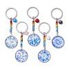 Blue and White Floral Printed Glass Keychains KEYC-JKC00554-1
