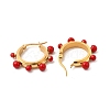 Red Enamel Round Beaded Hoop Earrings EJEW-P219-14G-2