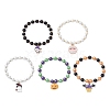 5Pcs 5 Styles Pumpkin & Ghost Alloy Enamel Charm Bracelet Sets BJEW-JB10851-1