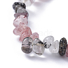 Natural Tourmalinated Quartz/Black Rutilated Quartz & Strawberry Quartz Chip Stretch Bracelets BJEW-JB04490-03-2