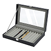 Black PU Leather Pen Organizer Boxes with Clear Glass Visible Window Lid CON-WH0107-129B-1