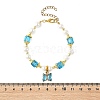 Brass Glass Butterfly Charm Bracelets BJEW-JB14180-4