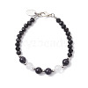 Synthetic Blue Goldstone & Glass Round Beaded Bracelets for Women BJEW-JB12210-03-2