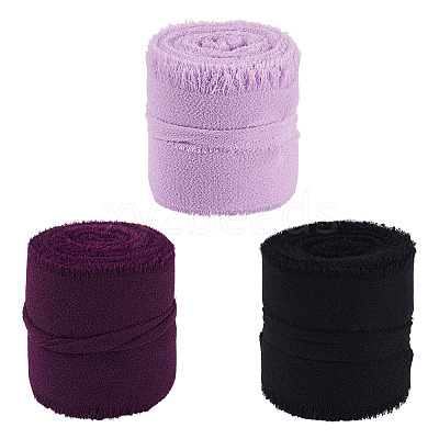 3 Rolls Polyester Raw Edges Ribbons SRIB-TAC0002-26B-1