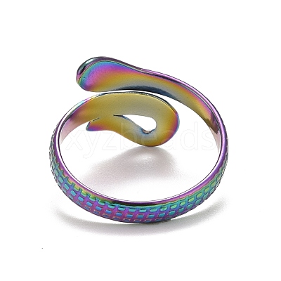 Rainbow Color Ion Plating(IP) 304 Stainless Steel Snake Open Cuff Ring for Women RJEW-A005-37MC-1