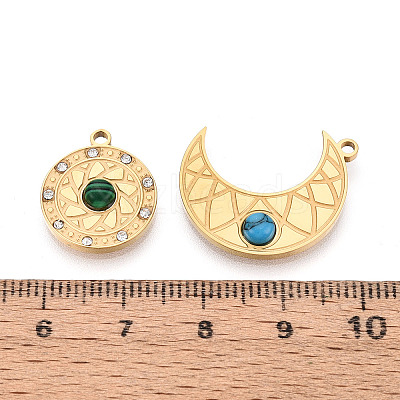 304 Stainless Steel Rhinestone & Synthesis Turquoise Pendants X-STAS-T074-14G-1