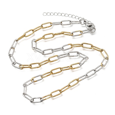 4MM Two Tone 304 Stainless Steel Textured Paperclip Chain Necklaces for Man and Women SA-CBAB767-10GP-1