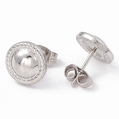 Non-Tarnish 304 Stainless Steel Flat Round Stud Earrings for Women EJEW-G338-03P-1