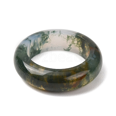 Natural Moss Agate Plain Band Ring RJEW-P044-01A-12-1