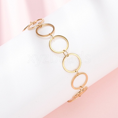 304 Stainless Steel Ring Link Chain Bracelets BJEW-P373-02D-G-1