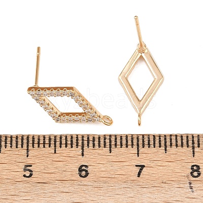 Brass Micro Pave Clear Cubic Zirconia Rhombus Stud Earring Findings KK-Z133-02G-03-1