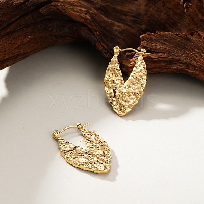 304 Stainless Steel Textured Leaf Hoop Earrings for Women DP2797-1-1