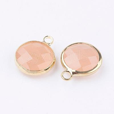 Golden Tone Brass Glass Flat Round Charms GLAA-M003-A-20G-1