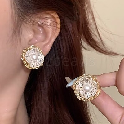 Brass & Imitation Pearl Stud Earrings for Women WGD4158-01-1