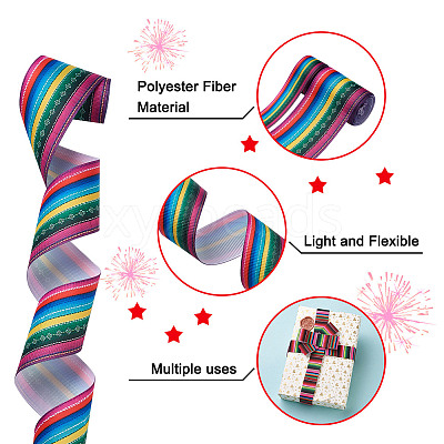 2Rolls 2 Styles Stripe Pattern Printed Polyester Grosgrain Ribbon OCOR-TA0001-37I-1