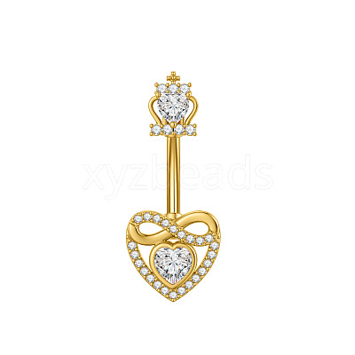304 Stainless Steel Pave Clear Cubic Zirconia Curved Barbell Belly Rings FS-WG7A03F-06-1