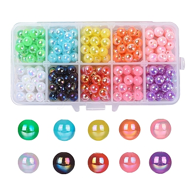 300Pcs 10 Colors Plastic Beads OACR-CJ0001-13-1