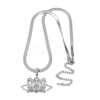 201 Stainless Steel Chakra Lotus Flower Hollow Pendant Necklaces NJEW-K283-29P-1