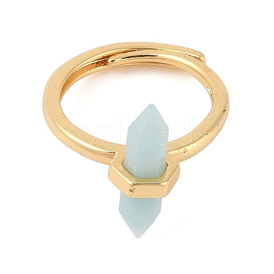 Double Pointed Hexagonal Prism Natural Flower AmazoniteAdjustable Rings for Women RJEW-G327-01G-09-1