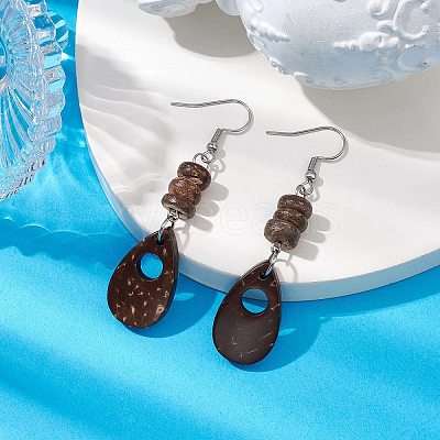 Teardrop Natural Coconut Dangle Earrings for Women EJEW-JE05891-1