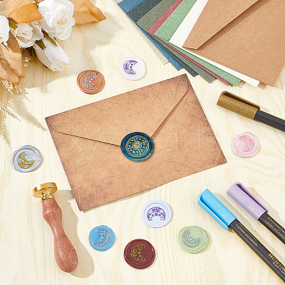 Brass Wax Seal Stamps with Wood Handle AJEW-WH0412-0113-1
