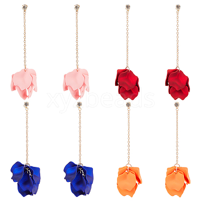 4 Pairs 4 Colors Acrylic Leaf Dangle Stud Earring EJEW-AN0001-24-1