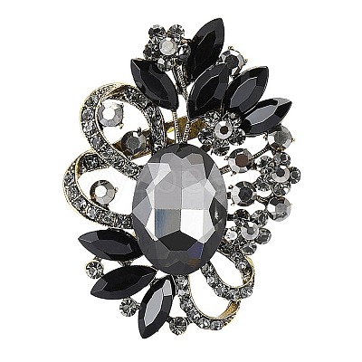 Flower with Oval Golden Alloy Rhinestone Brooches for Backpack Clothes PW-WG4AA4A-04-1