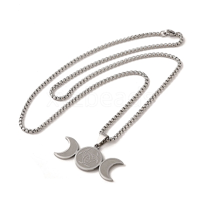 Non-Tarnish 201 Stainless Steel Triple Moon Pendant Necklaces NJEW-P293-06P-1