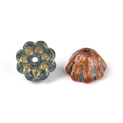 Picasso Baking Paint & Golden Metal Enlaced Glass Beads DGLA-T004-67M-1