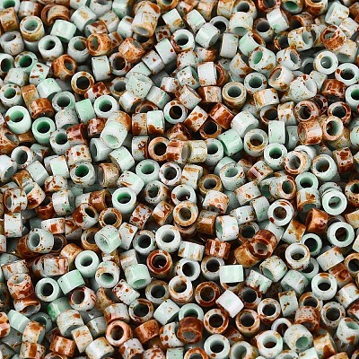 Opaque Picasso Cylinder Glass Beads SEED-Q039-06A-13-1