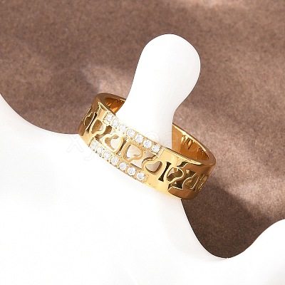 304 Stainless Steel Micro Pave Cubic Zirconia Finger Rings for Women RJEW-K315-02G-1