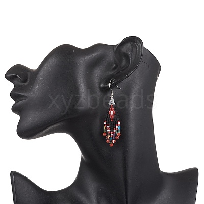 Natural Red Jasper Rhombus Dangle Earrings EJEW-MZ00632-02-1