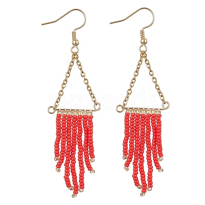 Triangle Tassel Glass Seed Braided Dangle Earrings EJEW-MZ00109-1