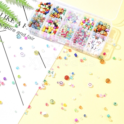 DIY Flat Round & Round Acrylic & Glass Seed Beads Jewelry Making Findings Kits DIY-FS0006-45-1