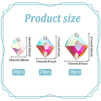 72Pcs 3 Style Irregular Rhombus Glass Sew on Rhinestone GLAA-GO0001-15-1