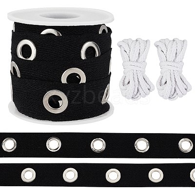 5 Yards Cotton Ribbons with Platinum Tone Iron Eyelet Rings OCOR-OC0001-35B-1