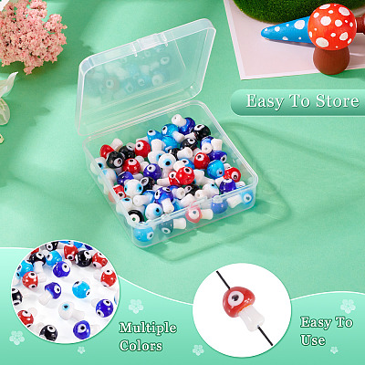 50Pcs 5 Colors Handmade Evil Eye Lampwork Beads Strands LAMP-TA0001-90-1