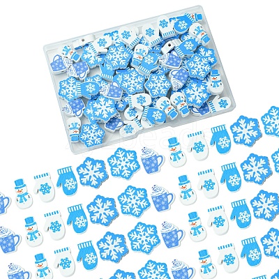60Pcs 6 Styles Christmas Theme Printed Wood Beads WOOD-FS0001-33-1