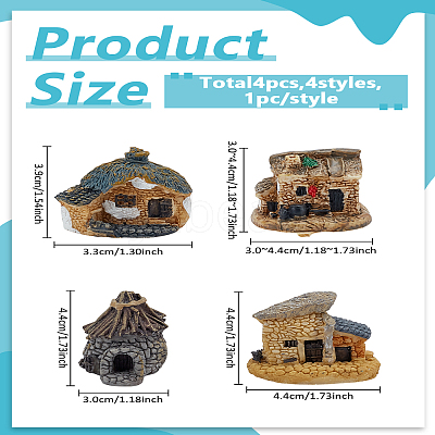 4Pcs 4 Styles Resin Miniature Stone Houses AJEW-LP0002-41-1
