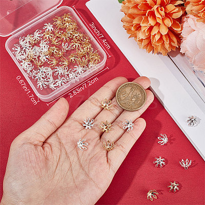 80Pcs 2 Colors Brass Flower Bead Cap Pendant Bails KK-BBC0007-87-1