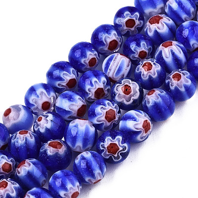 Round Millefiori Glass Beads Strands X-LK-P001-33-1