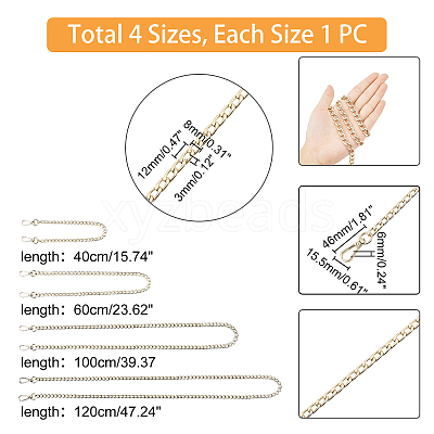 4Pcs 4 Styles Iron Curb Chain Bag Strap FIND-WR0001-22G-1