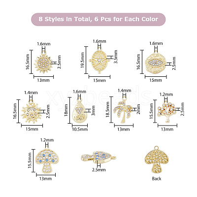48Pcs 8 Styles Rack Plating Alloy Charms FIND-DC0002-78-1